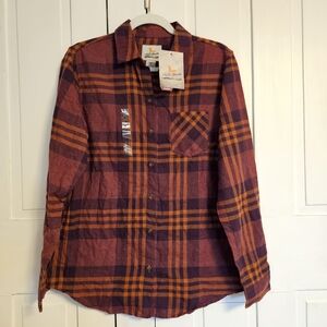 Field & Stream Women's Plaid Button-Down Shirt in Burgundy & Orange